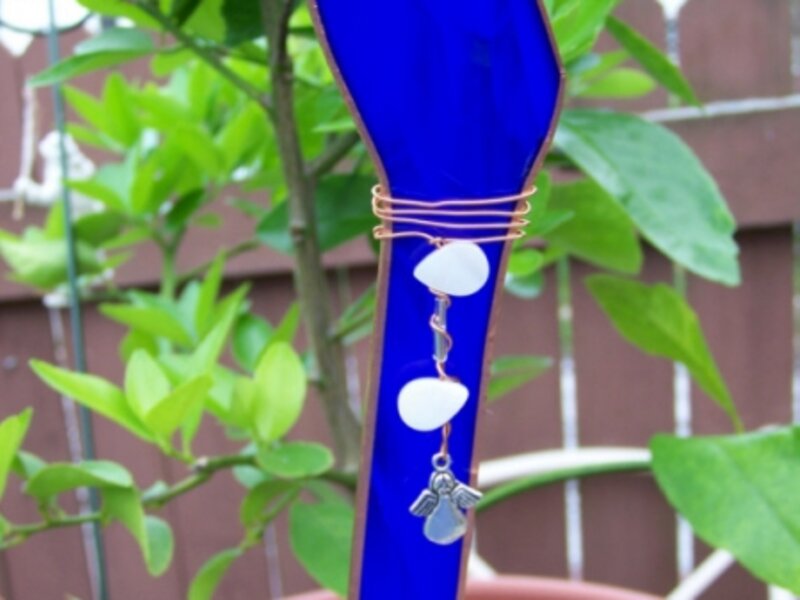 Blue hand cut stain glass suncatcher 