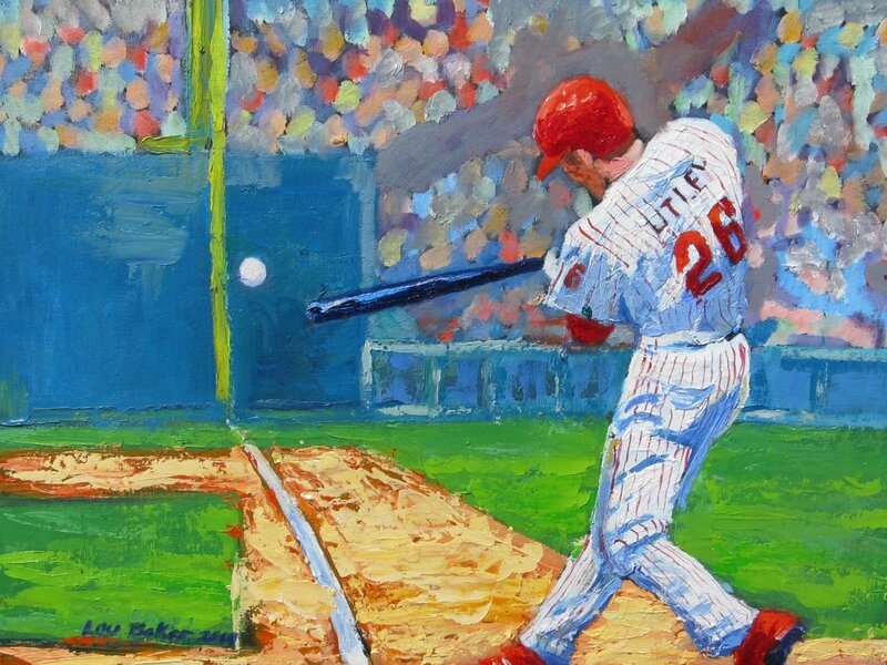 Chase Utley Art Watercolor Philadelphia Phillies Lou Baker Artist Original Art