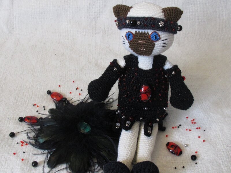 Dahlia; rcohet doll; chocolate point Siamese cat in Roaring 20s themed outfit