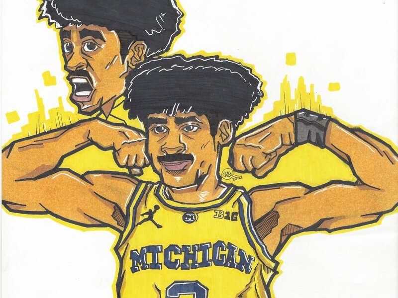 Jordan Poole, Jordan Poole Drawing, Jordan Poole Art, Michigan Basketball, Michigan Basketball Art, College Basketball Art