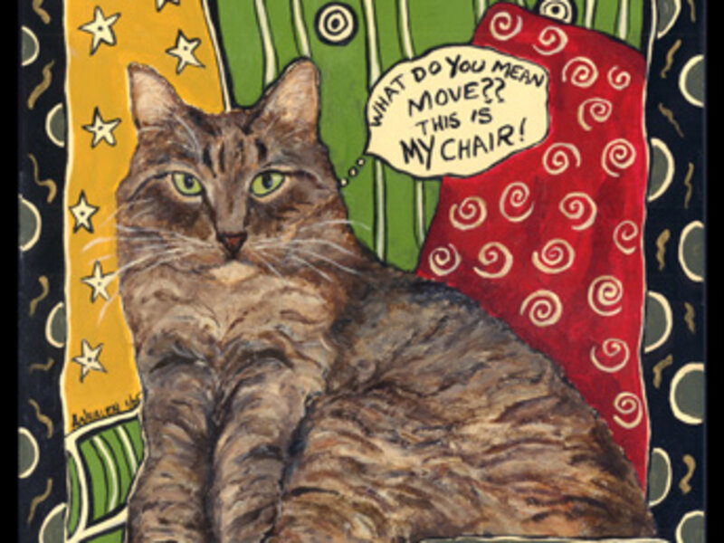 Acrylic on board of my cat KiKi sitting in a chair