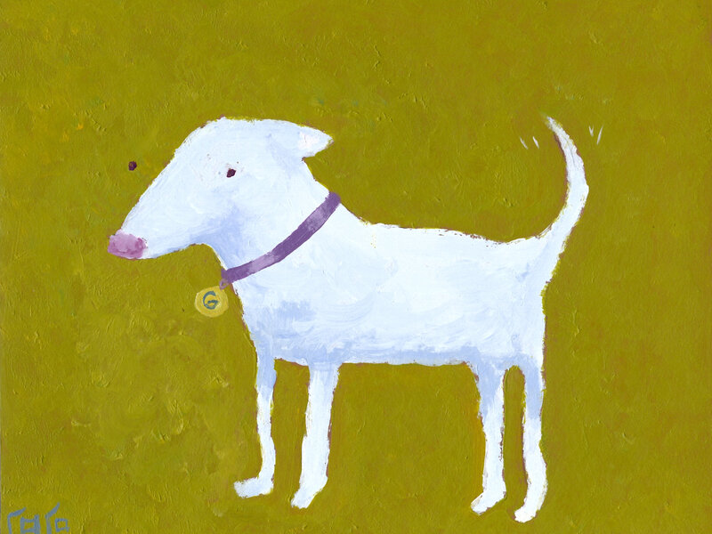 white dog on green background