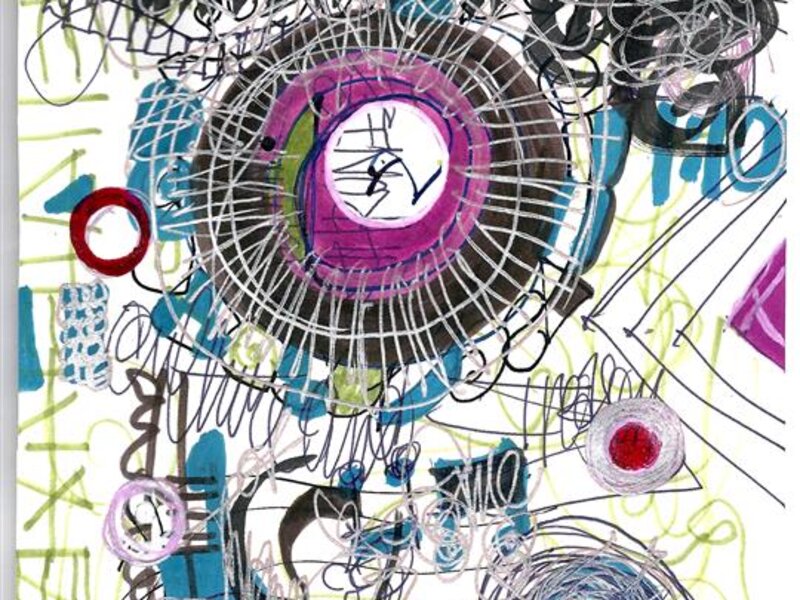 acrylic, pen, ink, abstract