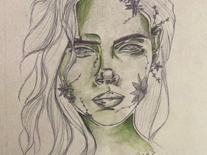 Mediums used were black sharpie and green highlighter