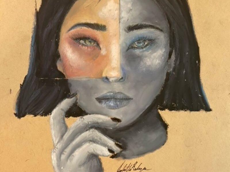 For this piece, I used oil pastels to create a contrasting theme of colors 
