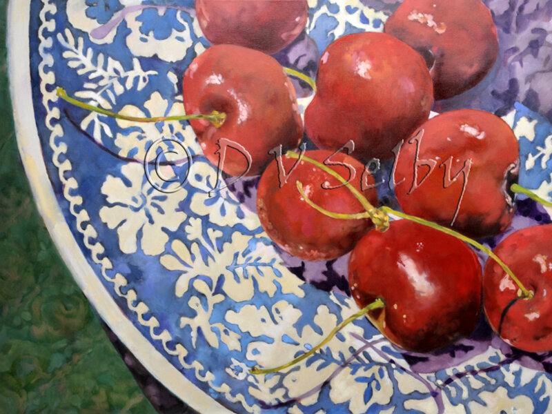 Oil Painting by De Selby of Plate of Cherries, www.dselby.com