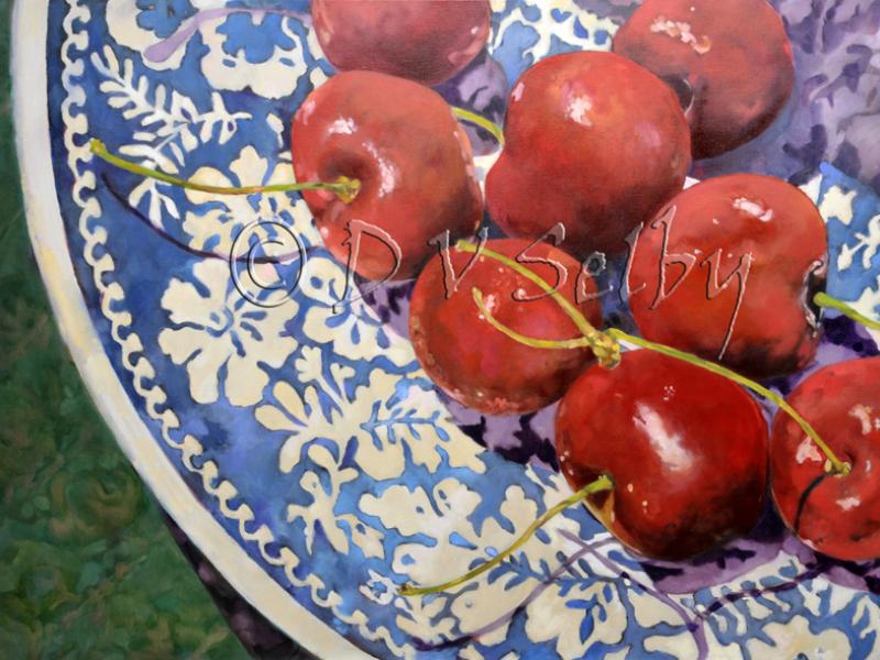Oil Painting by De Selby of Plate of Cherries, www.dselby.com
