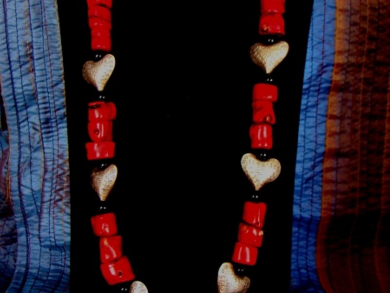Red Coral and Sterling Hearts