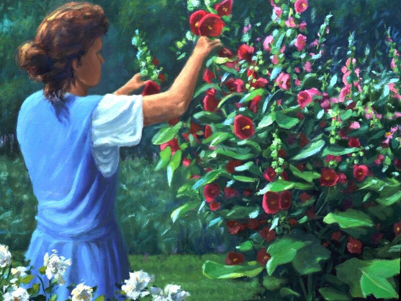 Shelly and her Hollyhocks