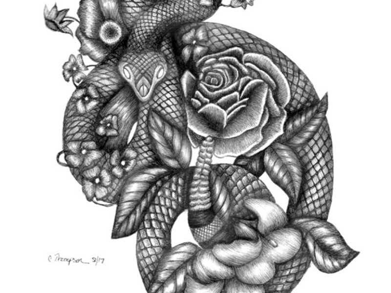 Pen and Ink Snake Face Tattoo idea