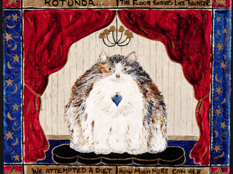acrylic on cardboard of a fat cat named Rotunda