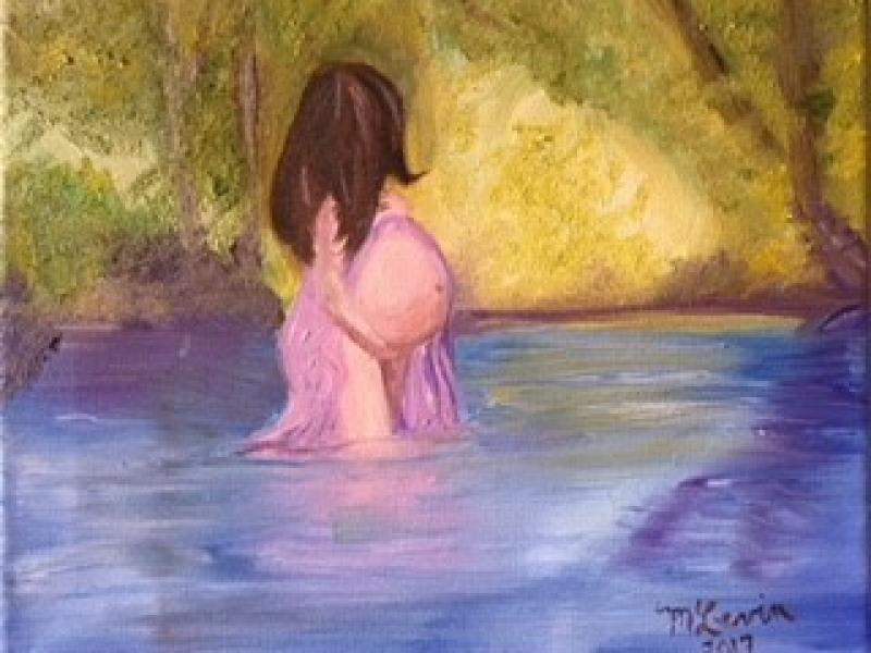 pregnant, lake, wading, water, expecting, nature, 