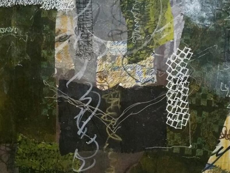 acrylic, pen, ink, abstract