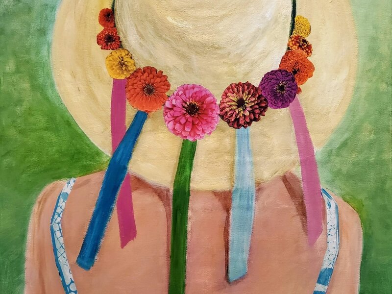Woman in Straw Hat with Flowers