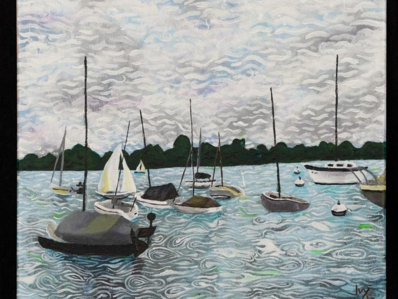 painting of boats on the water