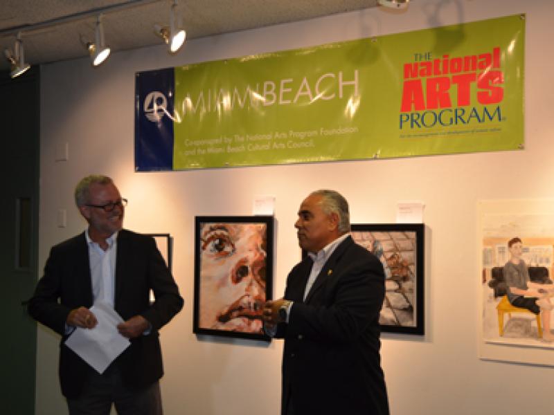 8th Annual Exhibit NAP Coordinator Gary Farmer and City Manager Jimmy Morales announcing the winners of the City of Miami Beach NAP Exhibit.
