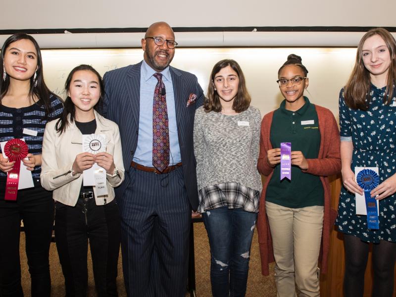 7th Annual Exhibit Teen winners posing with COO Walter Douglas at the awards reception.