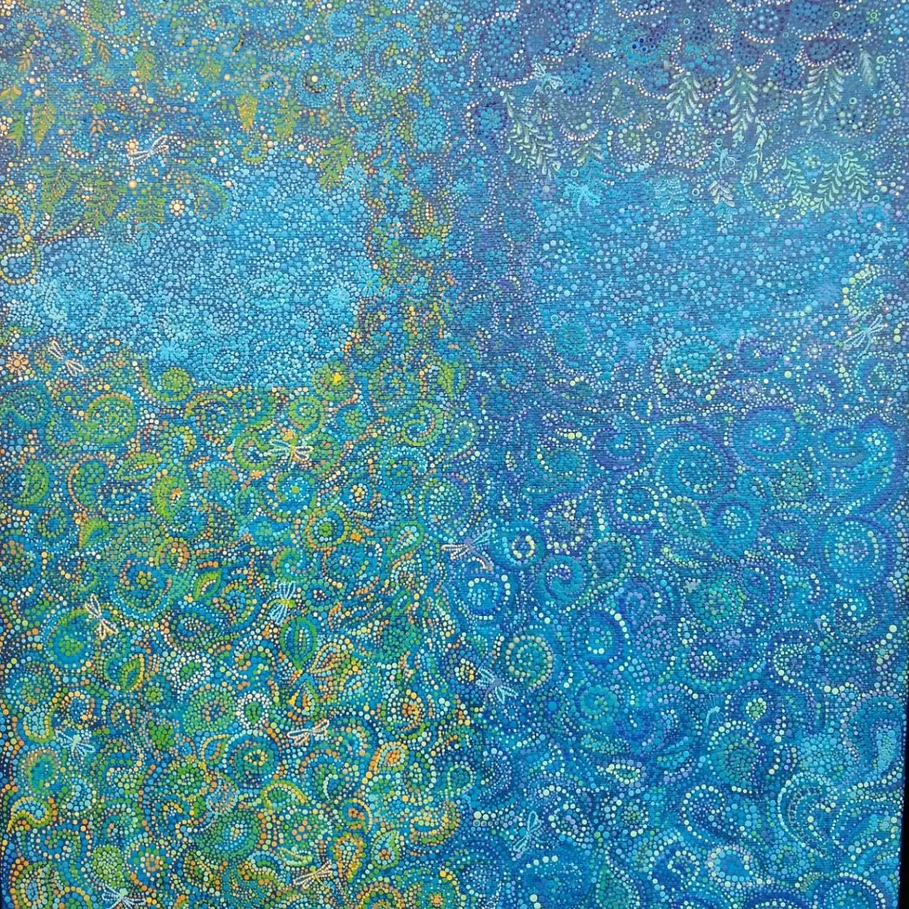 16x20 Paisley Tree with 20 Hidden Dragonflies - dotted acrylic