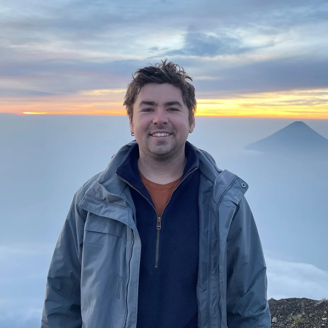 Image of the artist on top of a volcano in Guatemala 
