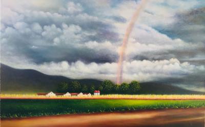 farm, grain, tucson, rainbow, painting