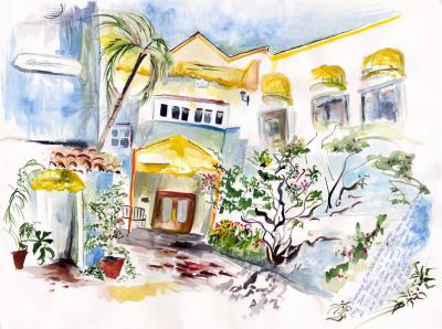 Chez Jean Pierre No. 2 is a watercolor in the Palm Beach Memories Series.