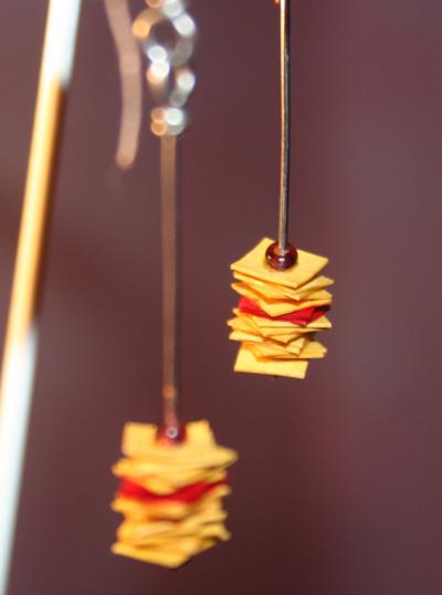 Yellow and Red Stacked Earrings