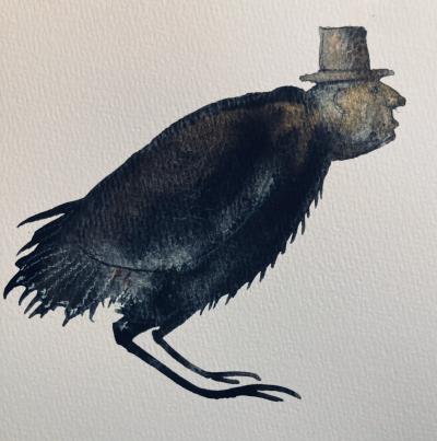 "Plutocrat In A Hat" Gouache painting, September, 2024