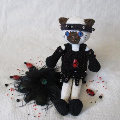 Dahlia; rcohet doll; chocolate point Siamese cat in Roaring 20s themed outfit