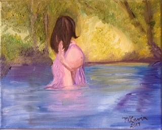 pregnant, lake, wading, water, expecting, nature, 