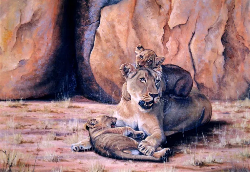 Lion mother and cubs