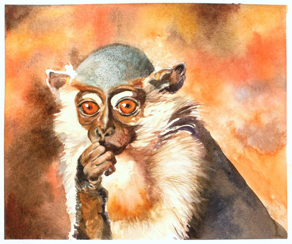 Uncle Monkey watercolor painting