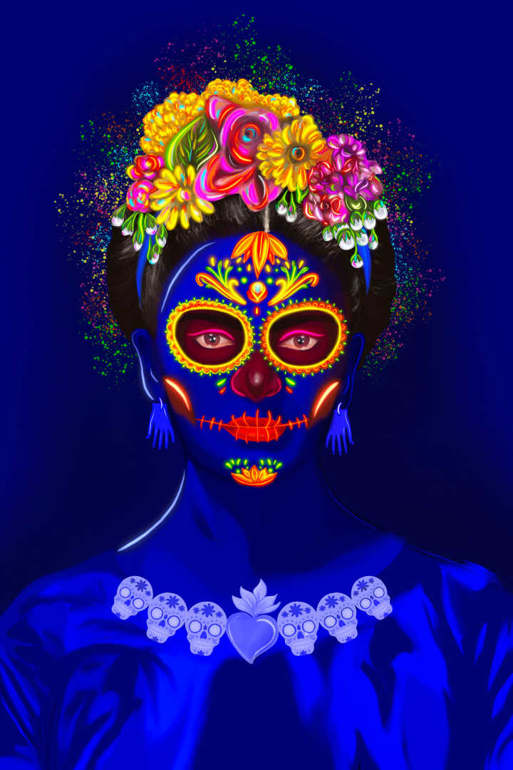 12th Annual Exhibit Neon Frida Kahlo Day of the Dead