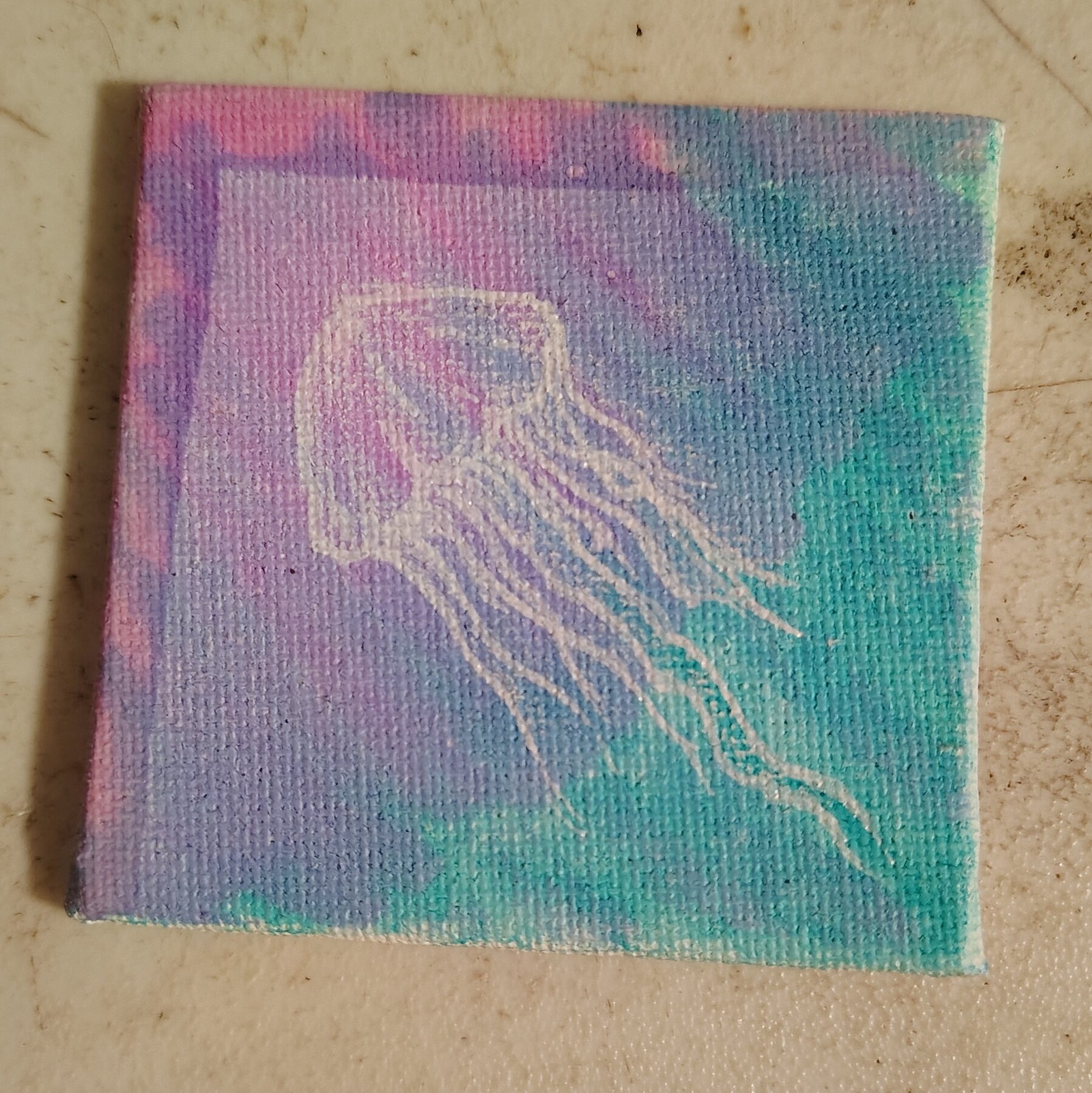 Jellyfish on 2x2 canvas fridge magnet 