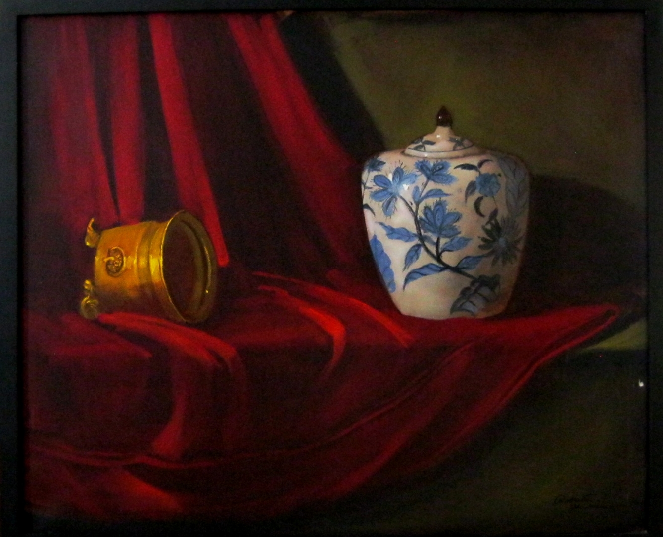 pentola di ottone e porcellana