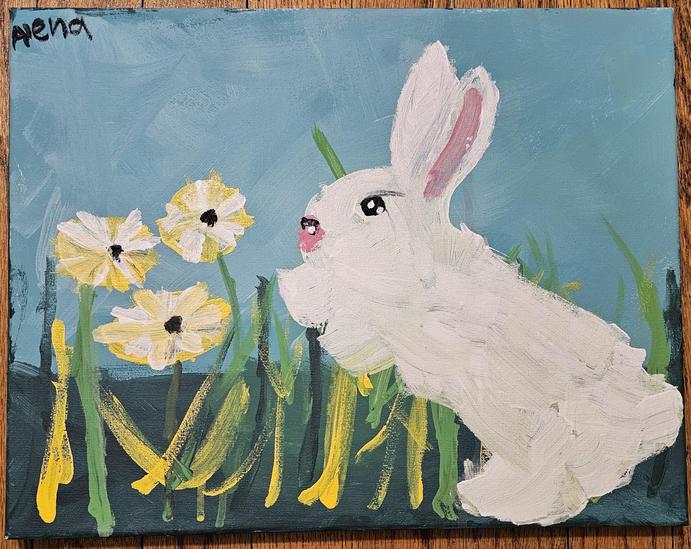 The rabbit in the garden. Alena Grebenik, 9 y.o.