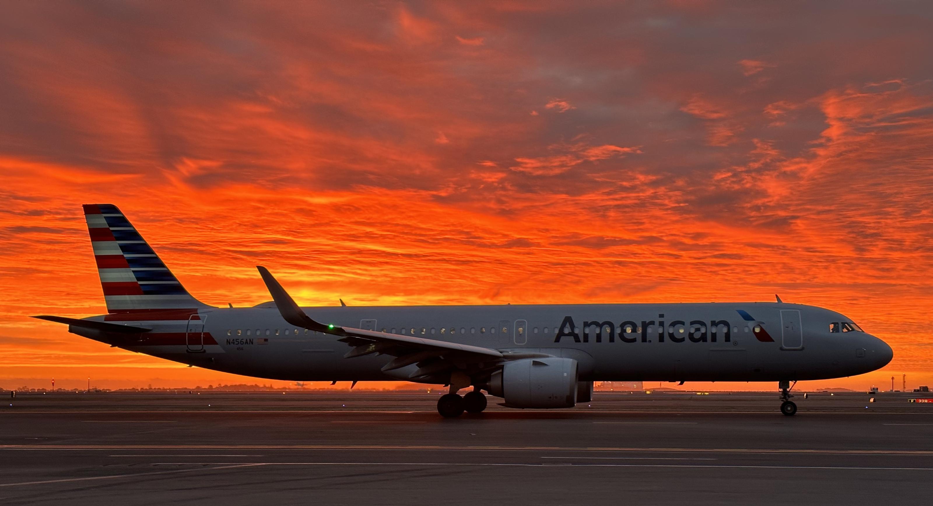 American Airlines Airbus A321 Sunrise Taxi at Boston Logan Airport