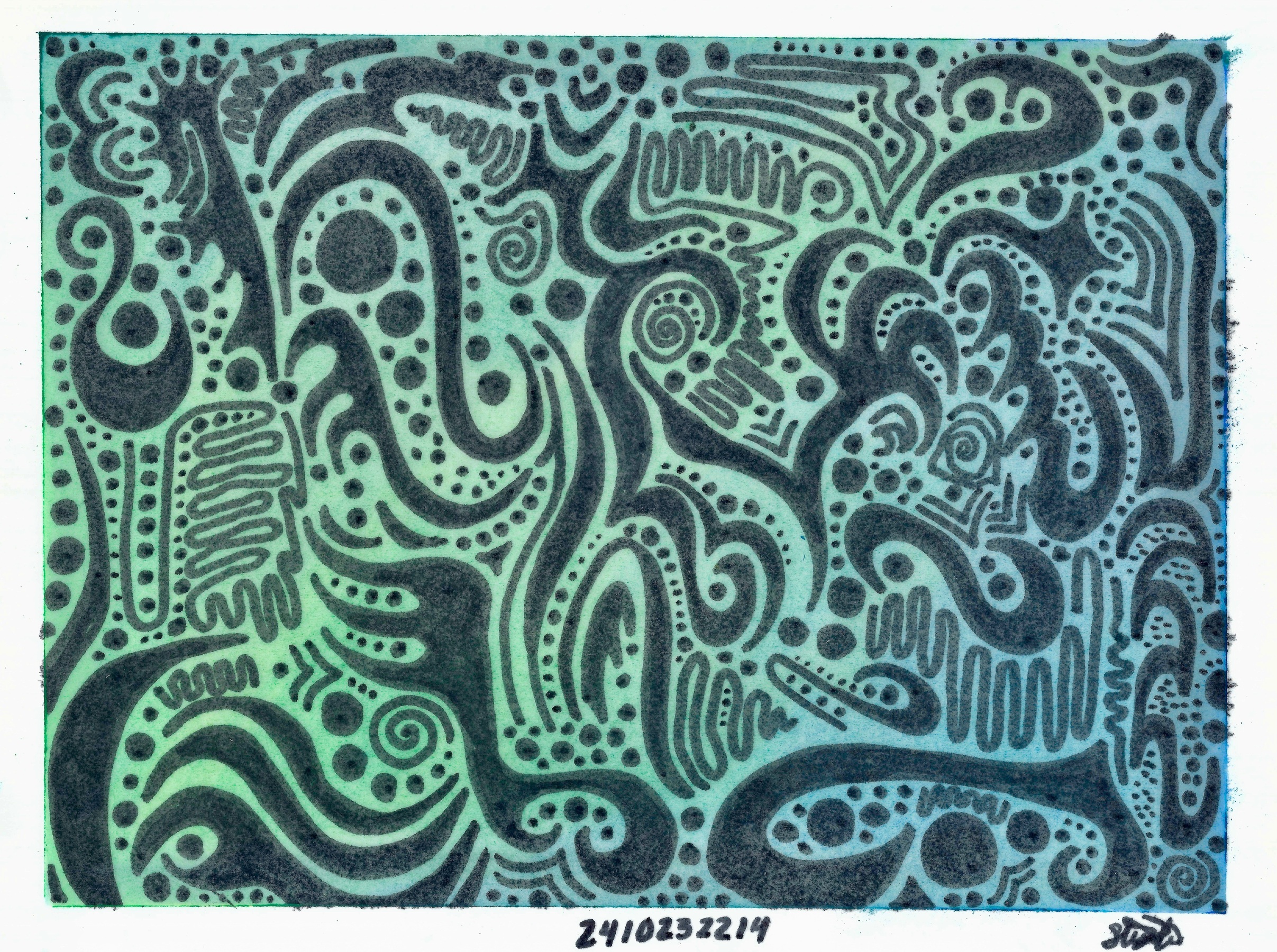 Geometric line art with a blue-green colored background