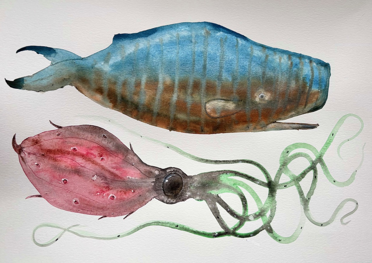 Painting in gouache and colored pencils, April 24, 2025.