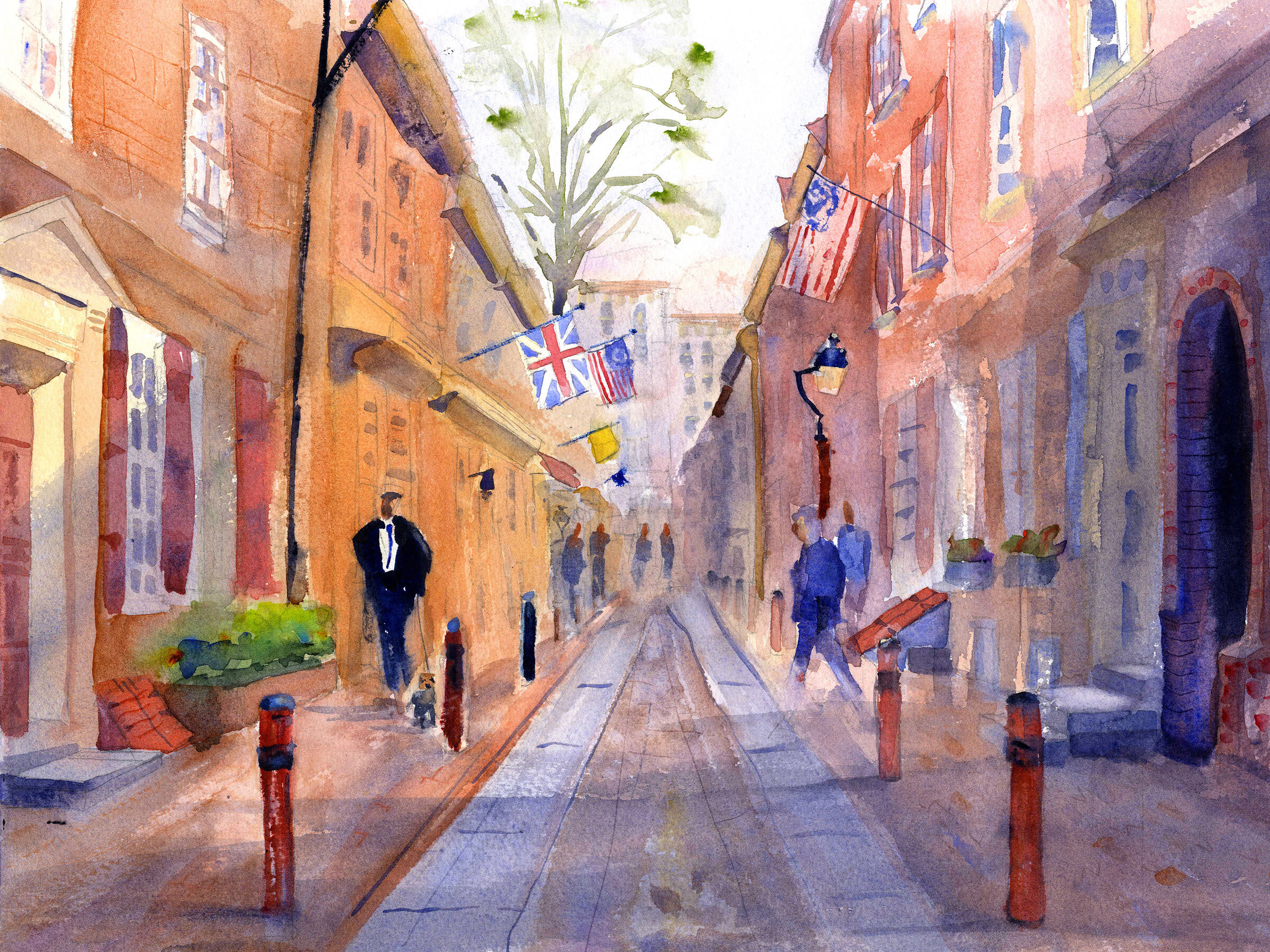 Elfreth's Alley Philadelphia Watercolor