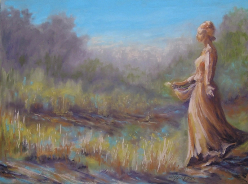 Pastel painting "Art in the Cheyenne Botanic Gardens" by Gail Watford