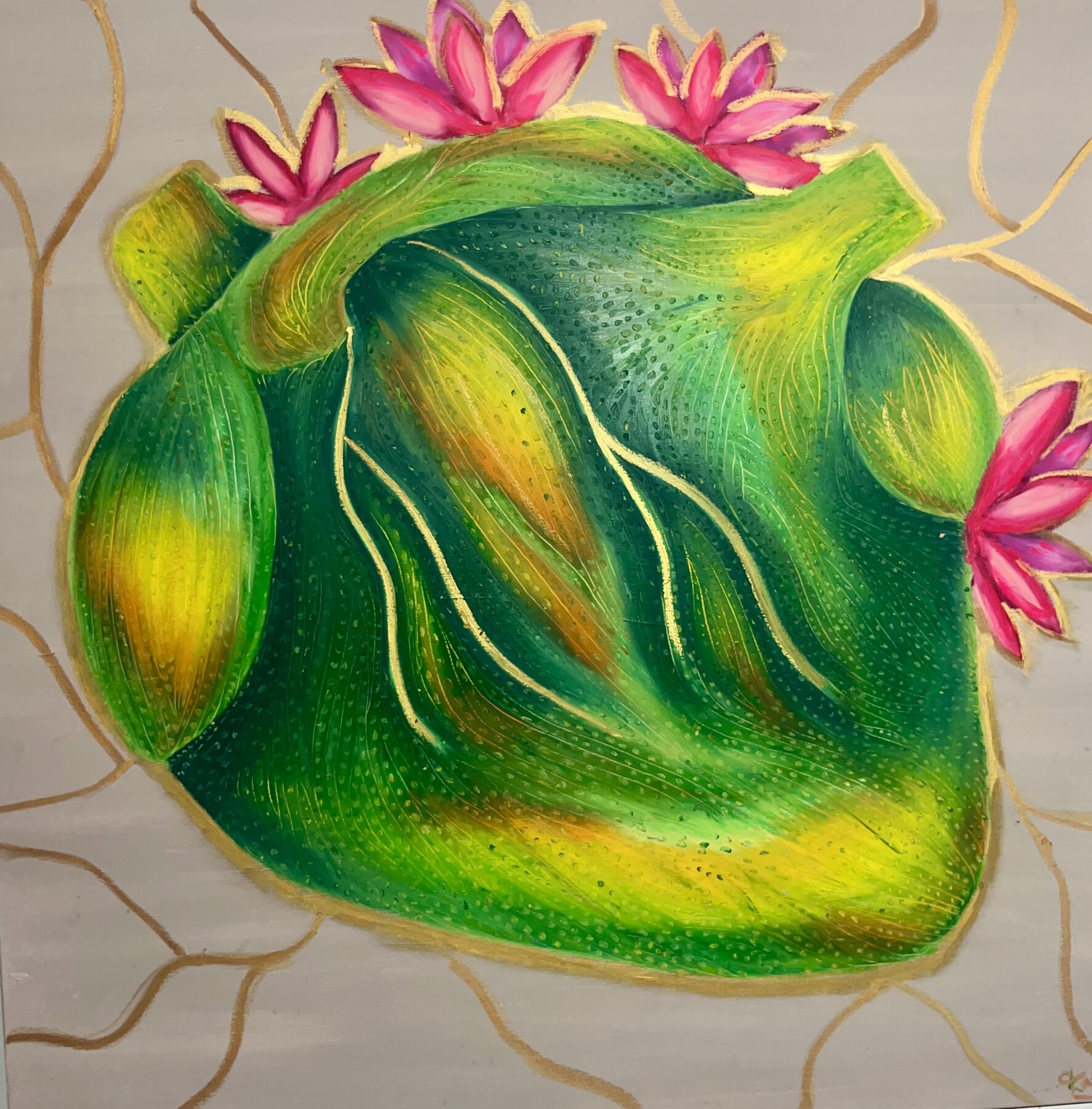 a vibrant cactus in the shape of an anatomical heart