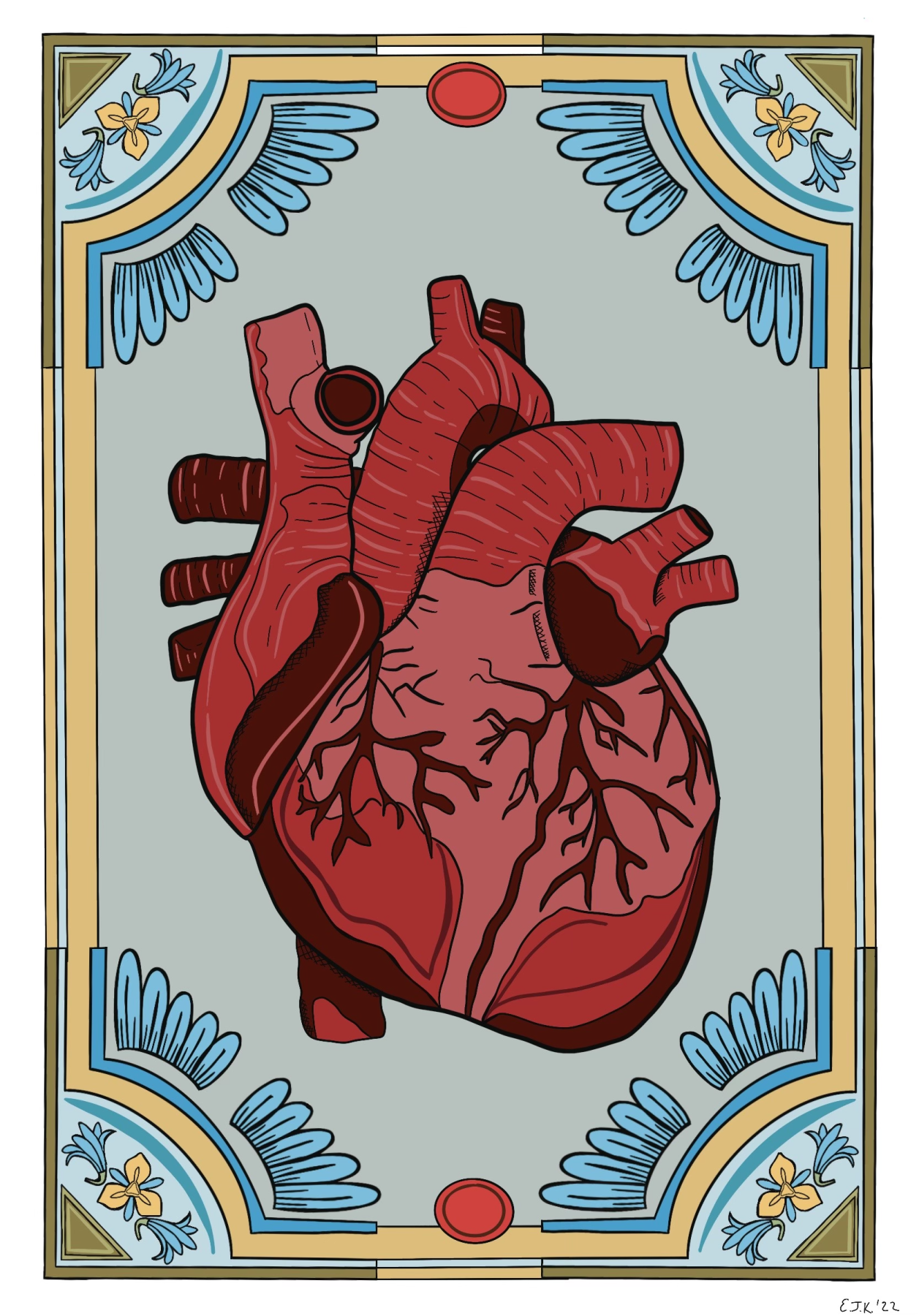 Anatomical art with art nouveau inspired background 