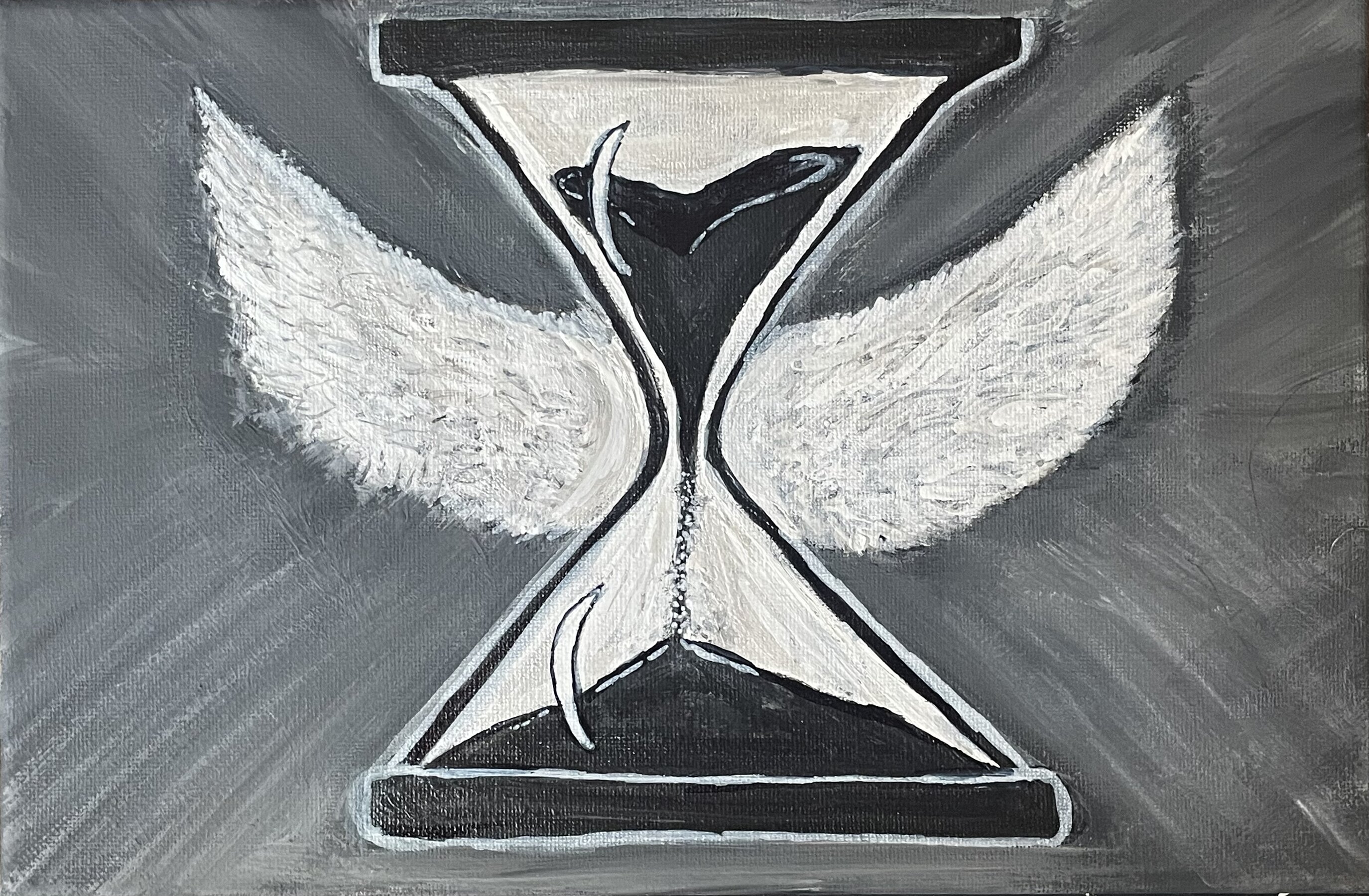 hour glass with wings 