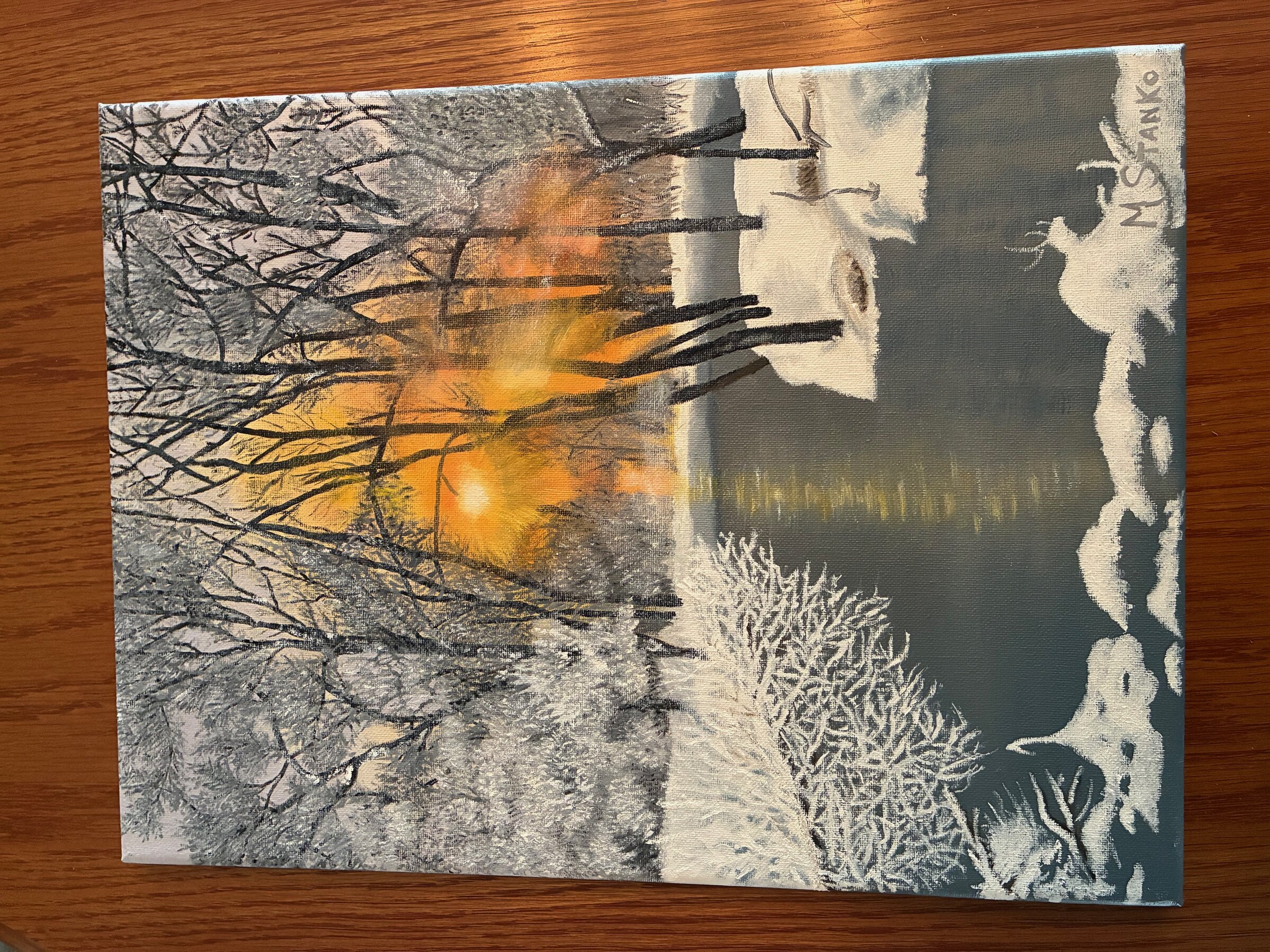 Winter sunset with stream