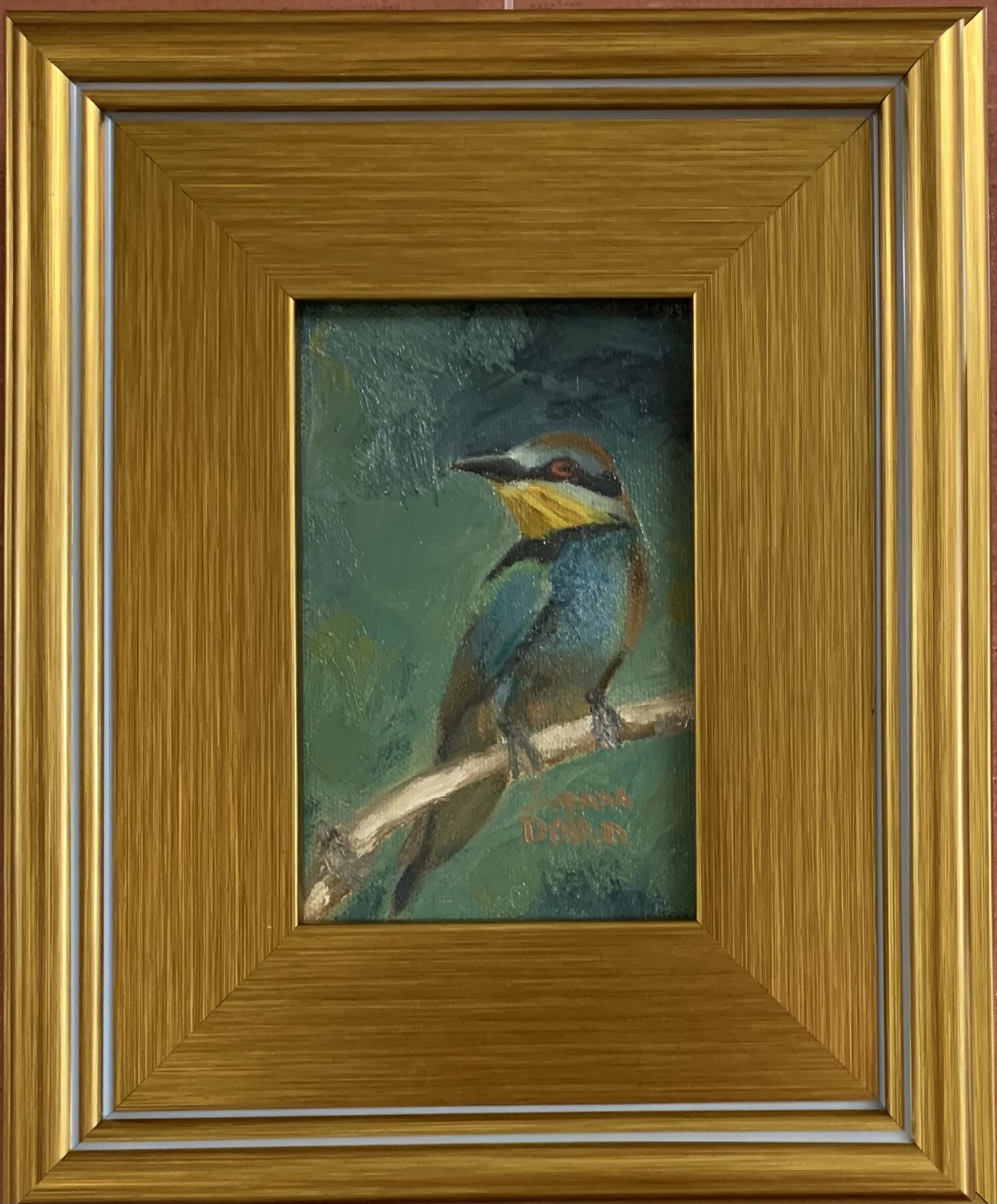 Oil painting of blue and green bee eater bird