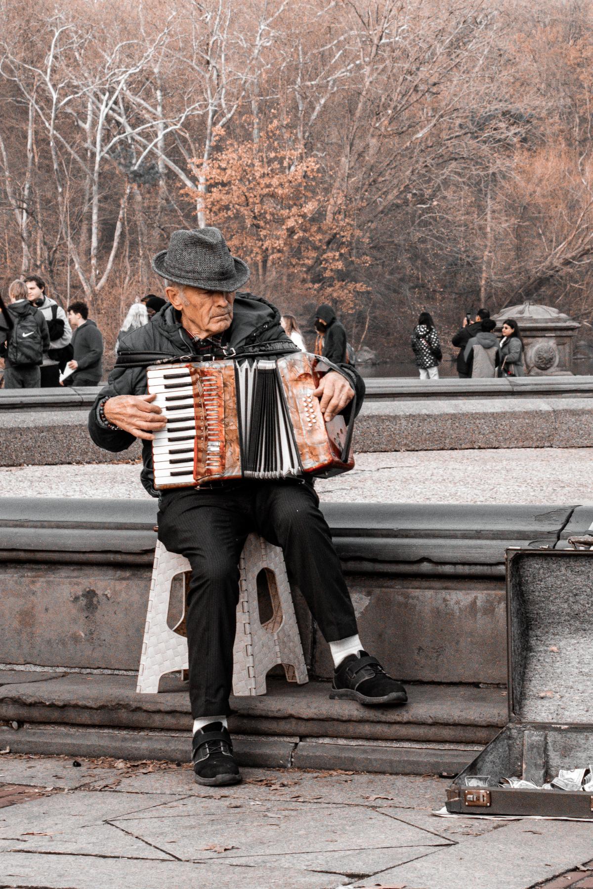 Man playing accordion in Central Park 