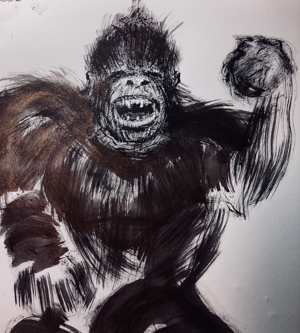 "Kong". India Ink painting with big paintbrush, 2019.