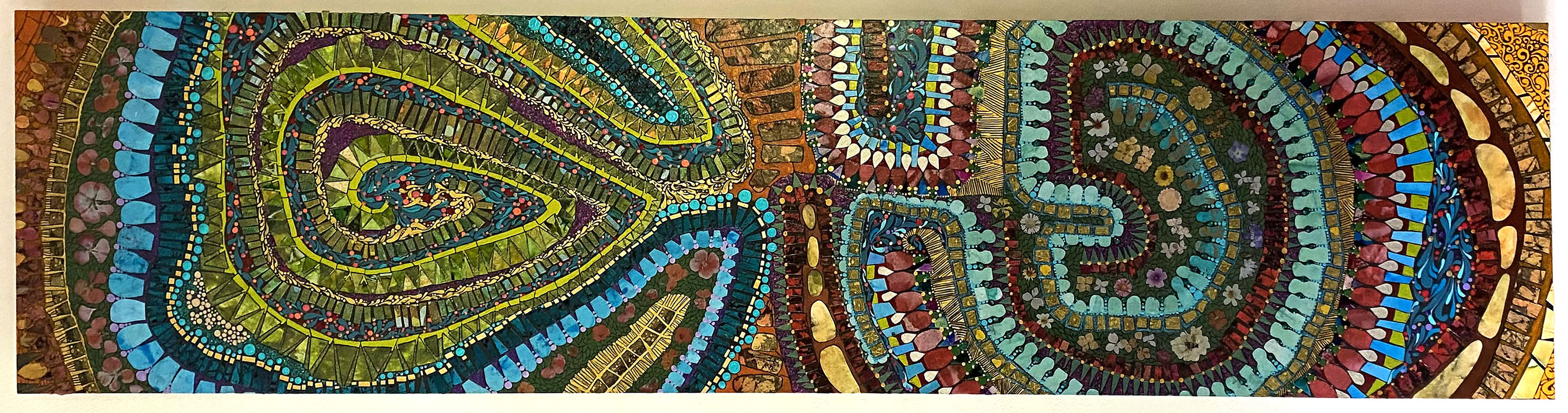 Mixed media work inspired by ancient labyrinth designs.