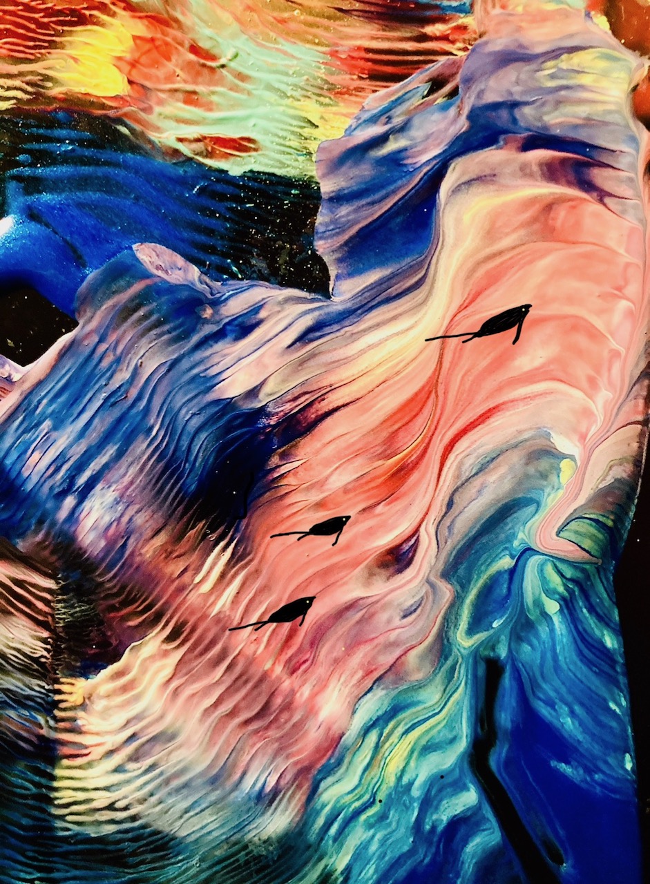 Painting in acrylic on black surface, August, 2025.