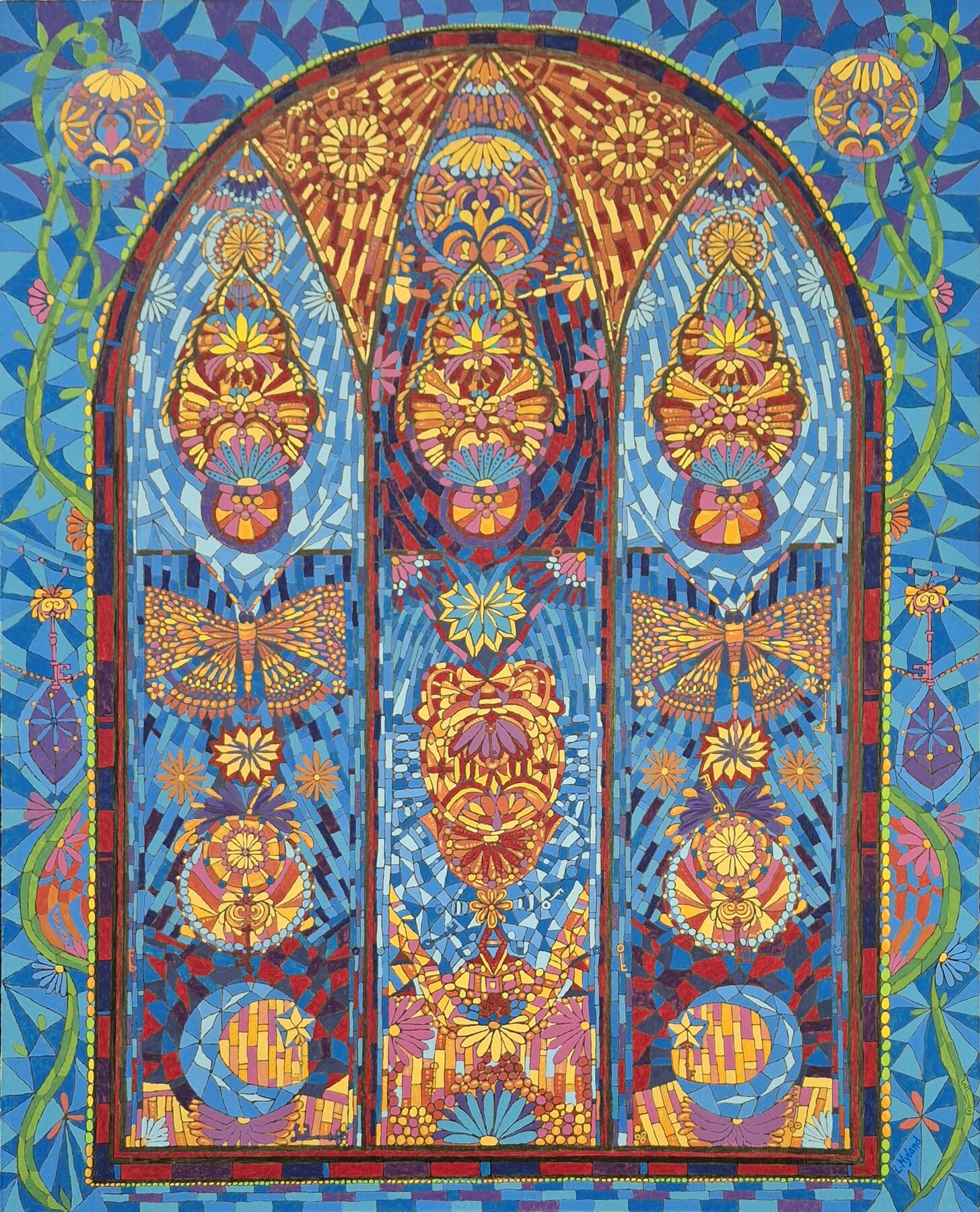 Acrylic Painting of a Stained Glass window with 30 hidden keys